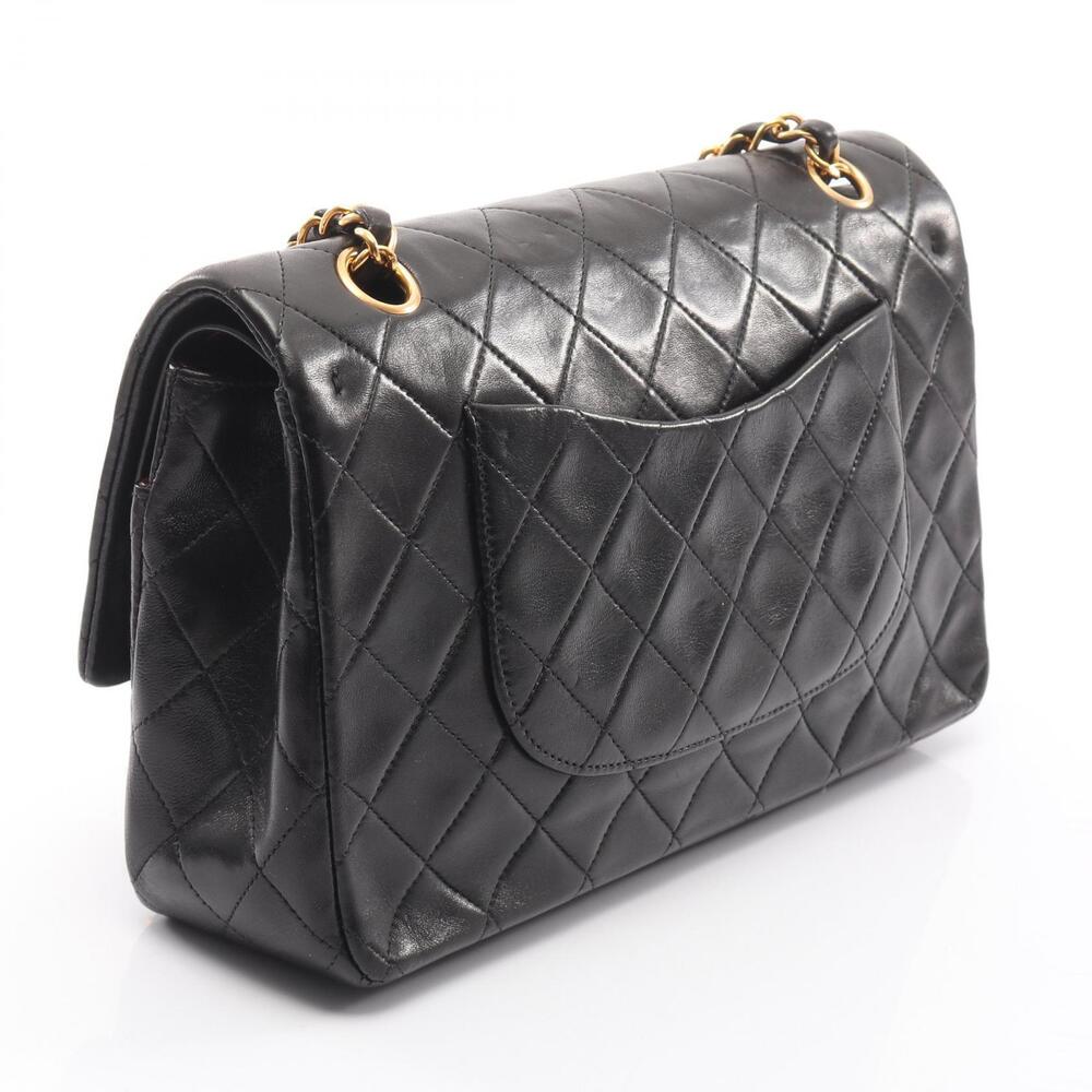 Chanel Sheepskin Bag Flap Shoulder Lambskin Matelasse Double Black